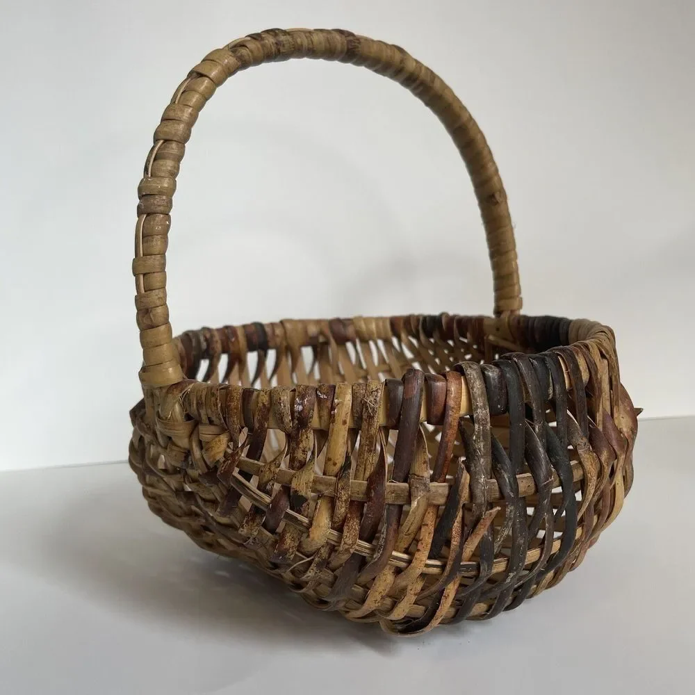 Vintage Multicolor Buttocks Basket Hand Woven Egg Gathering‎ Primitive Splint
